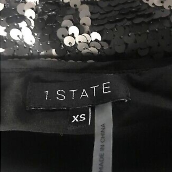 1.State Sequin Cami Top Size XS Black Silver Sparkly Spaghetti Strap Tank Womens - Picture 2 of 5